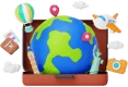 Travel icons and globe illustration representing the best travel agency in Delhi